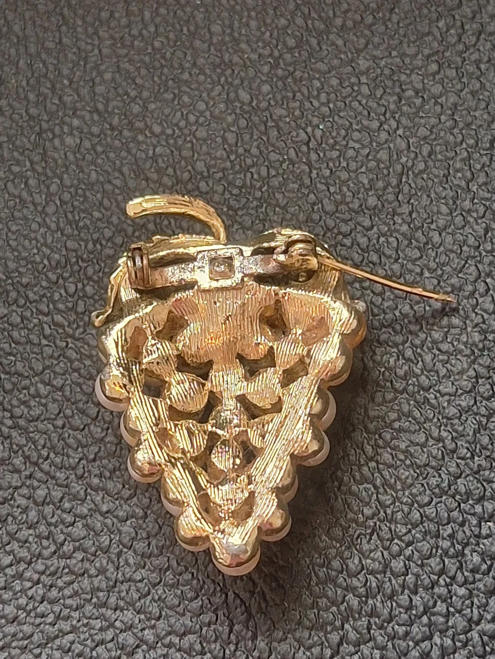 Vintage Gold and Pearl Grape Cluster Brooch - Pink Pearls
